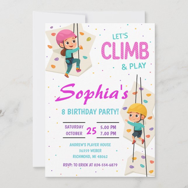 Convite Personal Rock Climbing Birthday Party Invitation (Frente)