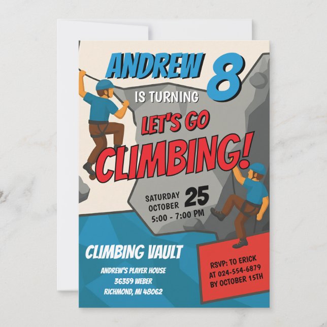 Convite Personal Rock Climbing Birthday Party Invitation (Frente)
