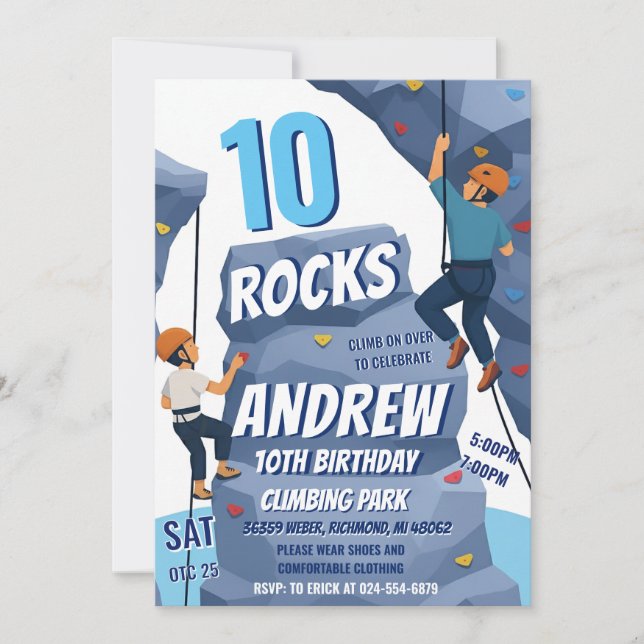 Convite Personal Rock Climbing Birthday Party Invitation (Frente)