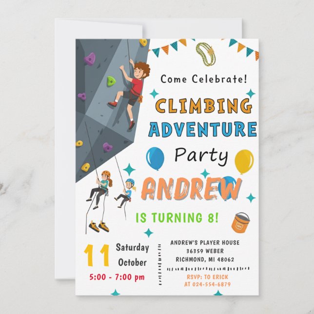 Convite Personal Rock Climbing Birthday Party Invitation (Frente)