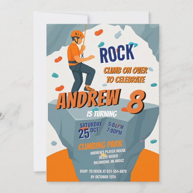 Convite Personal Rock Climbing Birthday Party Invitation (Frente)