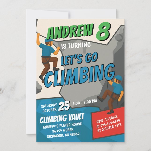Convite Personal Rock Climbing Birthday Party Invitation (Frente)