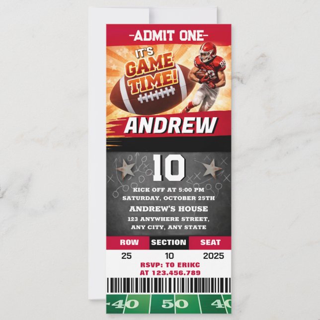 Convite Personal Rugby birthday Ticket For boy (Frente)