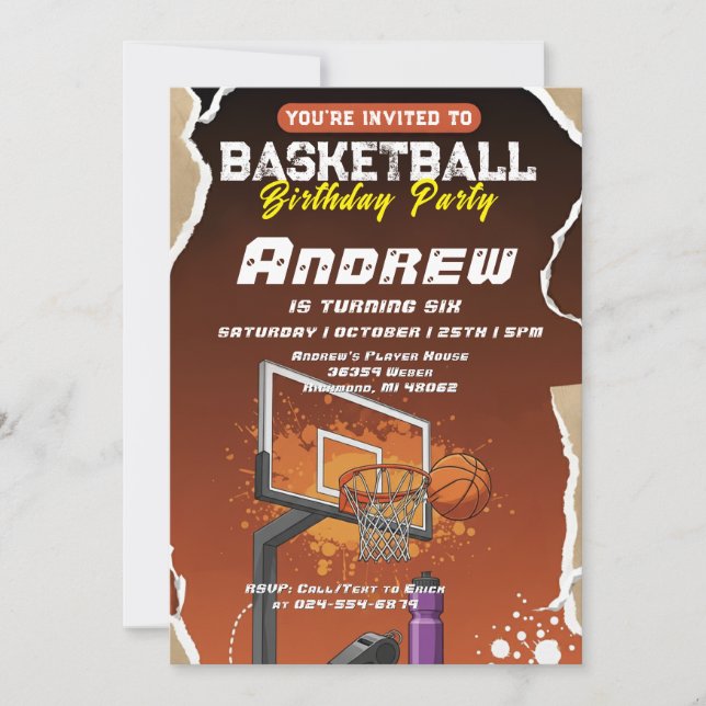 Convite Personal Simple Basketball Birthday party (Frente)