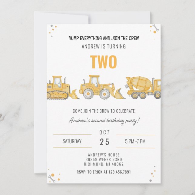 Convite Personal Simple Construction Birthday Party Invita (Frente)