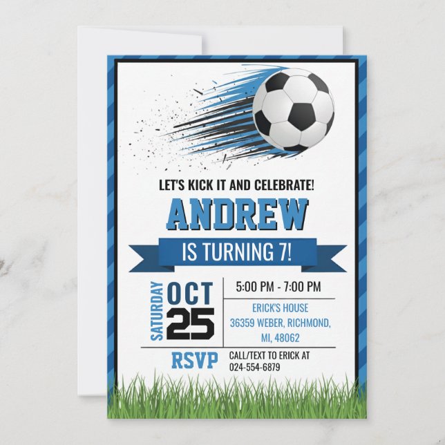 Convite Personal Soccer Birthday Invitation (Frente)