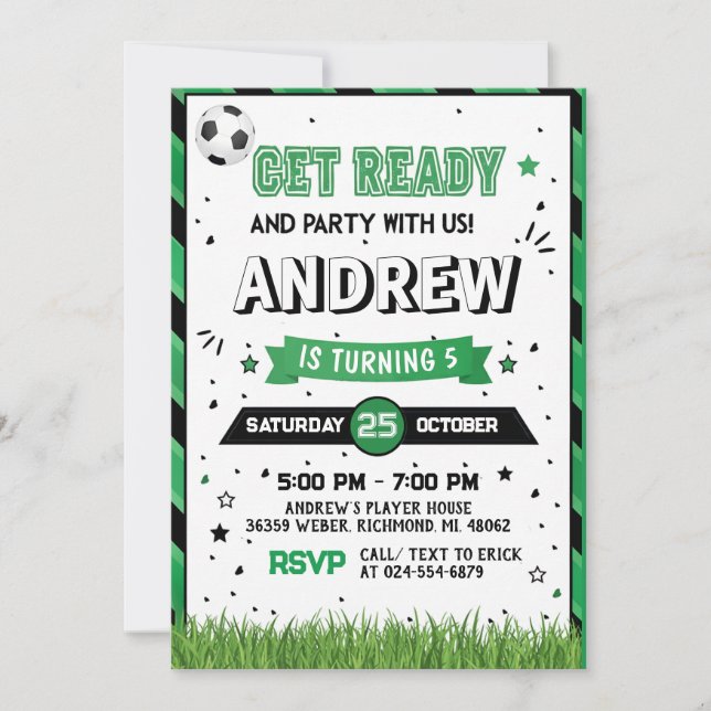 Convite Personal Soccer Birthday Invitation Party (Frente)