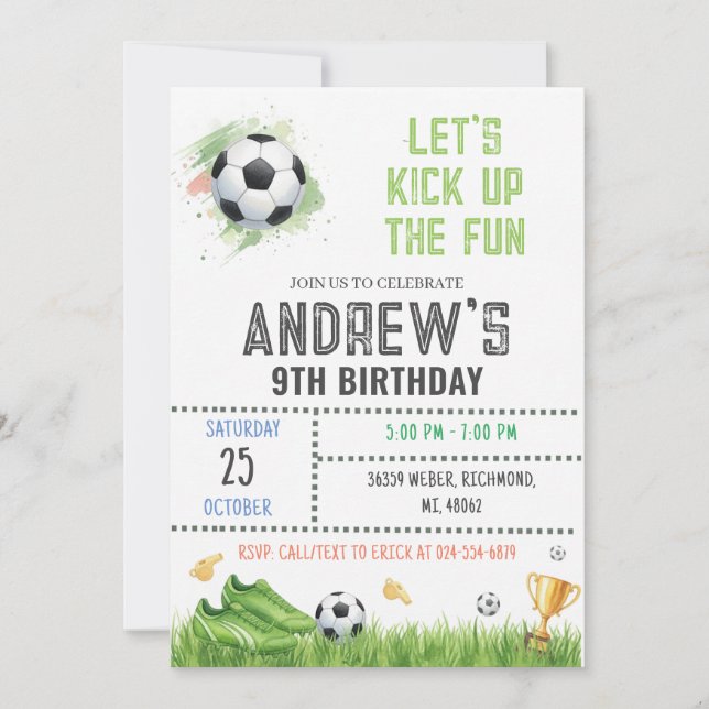 Convite Personal Soccer Birthday Invitation Template (Frente)