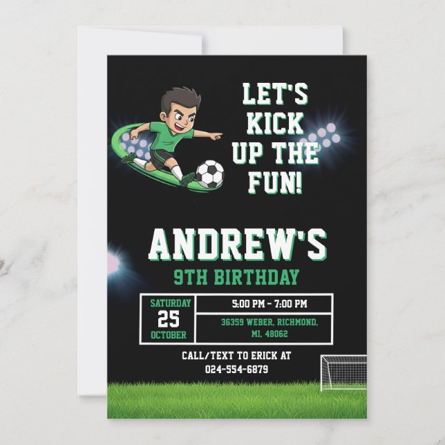 Convite Personal Soccer Birthday Invitation Template (Frente)