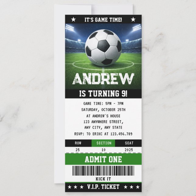 Convite Personal Soccer game Ticket Birthday Invitation (Frente)