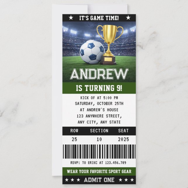 Convite Personal Soccer Ticket Birthday Decorations Party (Frente)