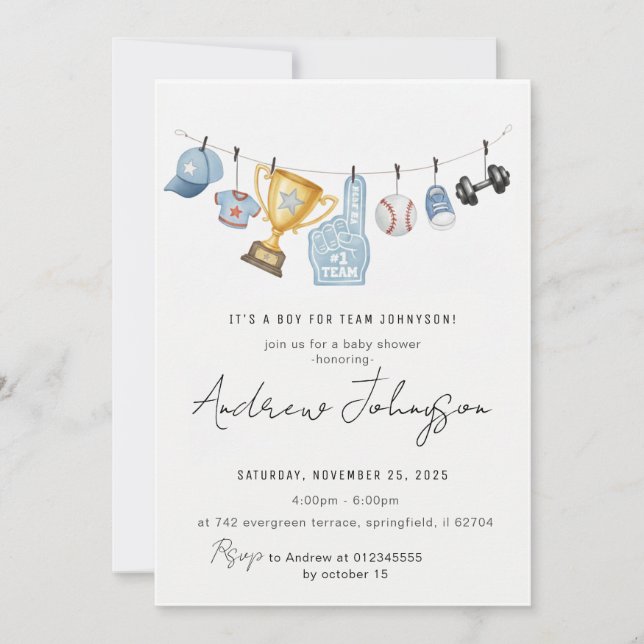 Convite Personal Sports Baby Shower Bundle (Frente)