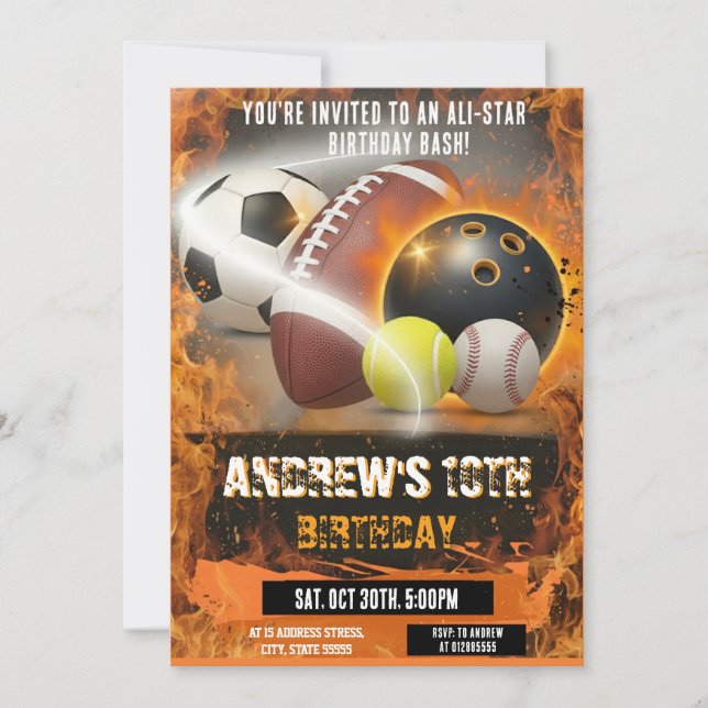 Convite Personal Sports Birthday Printable All Sport (Frente)