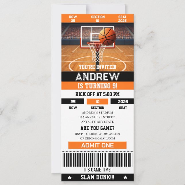 Convite Personal Ultimate Basketball Birthday Event Passes (Frente)