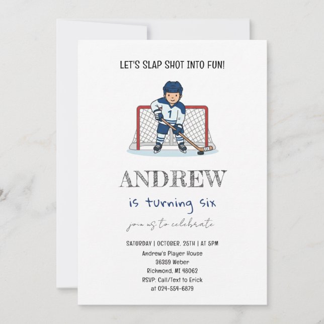Convite Personal Watercolor Hockey Birthday Party (Frente)