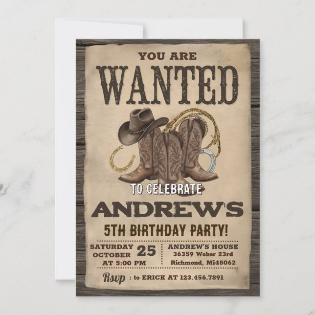 Convite Personal Western Cowboy Hat and Lasso Birthday  (Frente)