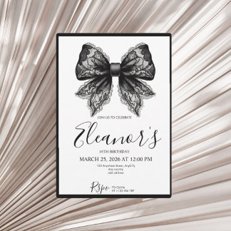 Convite Personalised 18th Black Bow Birthday Invitation