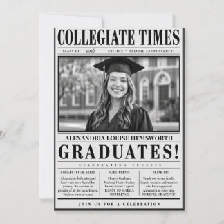 Convite Personalised QR code Newspaper Graduation