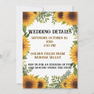 Convite Personalised Sunflower Wedding Details Card