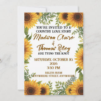 Convite Personalised Sunflower Wedding Invitation | Rustic