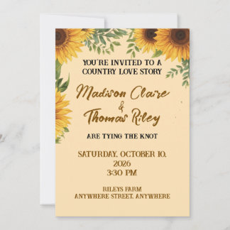 Convite Personalised Sunflower Wedding Invitation | Rustic