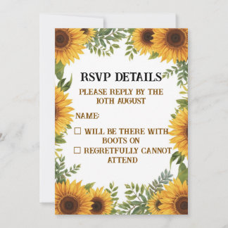 Convite Personalised Sunflower Wedding RSVP Card | Rustic