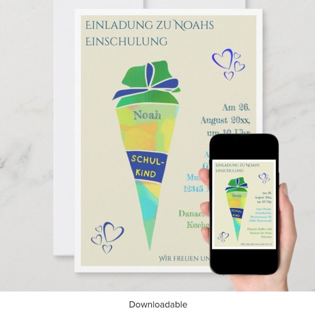 Convite Personalisierbare Einladung Einschulung Junge  (Criador carregado)