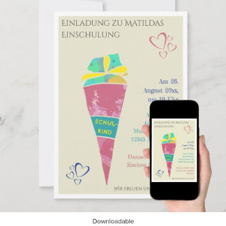 Convite Personalisierbare Einladung zur Einschulung 2024