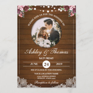 Convite Personalização da Foto de Casamento de Madeira F