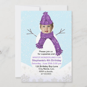 Convite Personalização de Aniversário do Snowman Winter