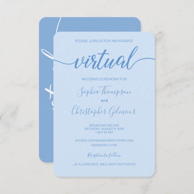 Convite Personalização de Chic Azul Dusty Casamento VIRTUA (Frente/Verso)