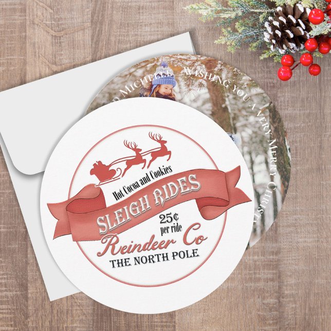 Convite Personalização de Fotografia da Família de natais  (This cute Christmas photo card with a vintage North Pole Sleight Rides Sign)