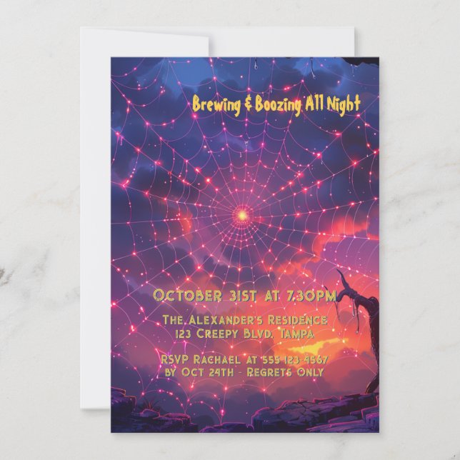 Convite Personalização do Dia das Bruxas na Web de Aranha  (Frente)