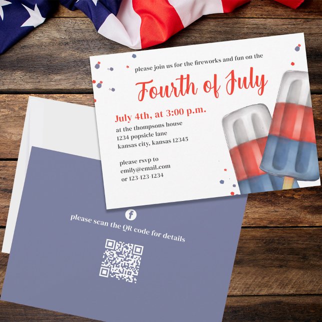 Convite Personalização dos picolés de Verão de 4 de julho (Fourth of July Red, White, and Blue summer party invitation postcard. )