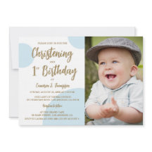 Personalização Dourada Azul de Foto do primeiro an