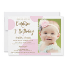 Personalização Dourada de Foto Rosa Batismo do pri