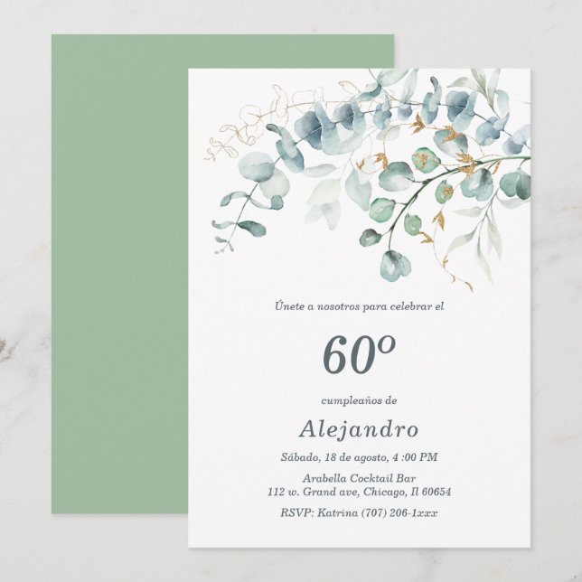 Convite Personalizada Para Festa de 60 Aniversário (Frente/Verso)