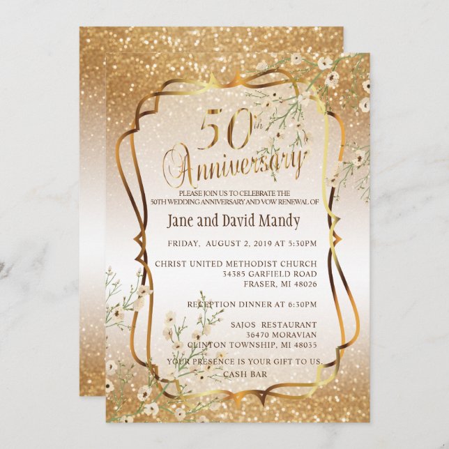 Convite Personalizado - 50º Aniversário de Casamento com B (Frente/Verso)
