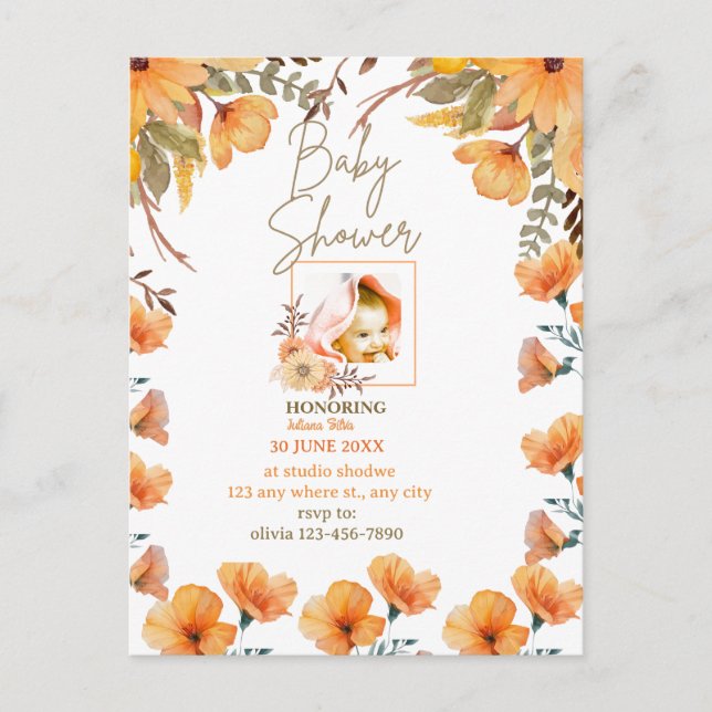 Convite PERSONALIZADO ao CHÁ de ORANGEBABY BRANCO (Frente)