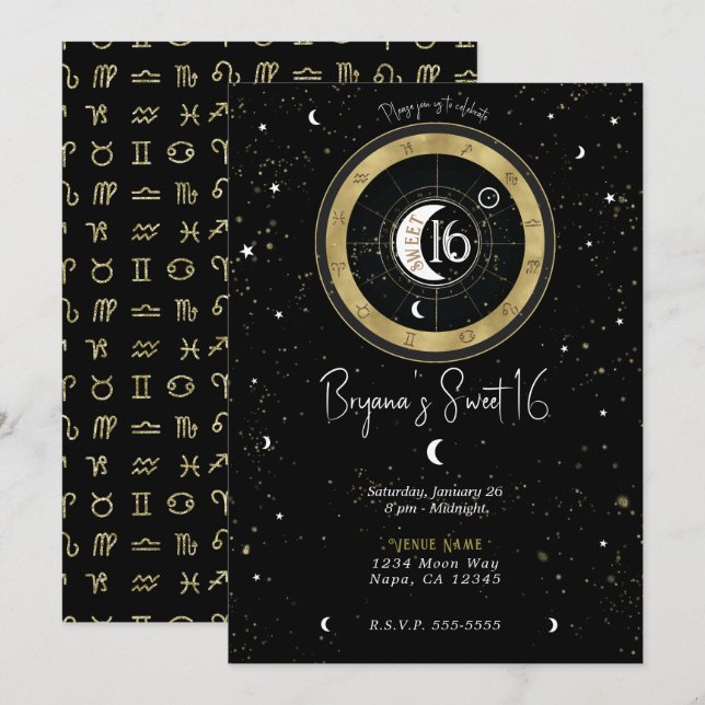 Convite Personalizado Astrologia Sol e Lua Signo Doze Anos (Frente/Verso)