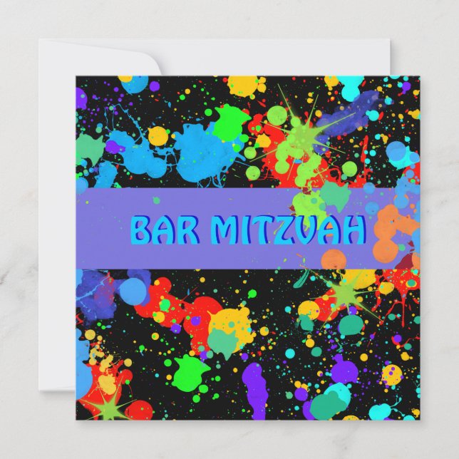 Convite Personalizado, Azul, Pintor Roxo, Bar Mitzvah (Frente)