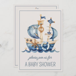 Convite Personalizado Barco à Vela Azul Náutico Fo