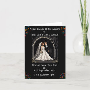 Convite Personalizado Casamento Cartoon em Preto