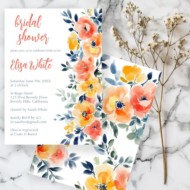Convite PERSONALIZADO Chá de panela Floral de Aquarela (Watercolor Floral Bridal Shower CUSTOM Invitation
)