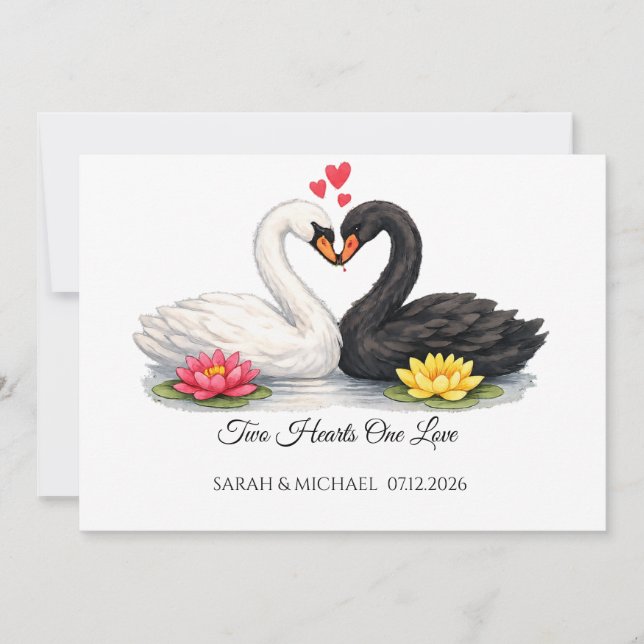 Convite Personalizado Cisnes Dois Corações Um Amor (Frente)