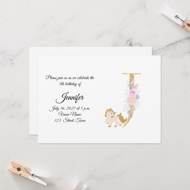 Convite personalizado com monograma de pônei femin (Frente/Verso In Situ)