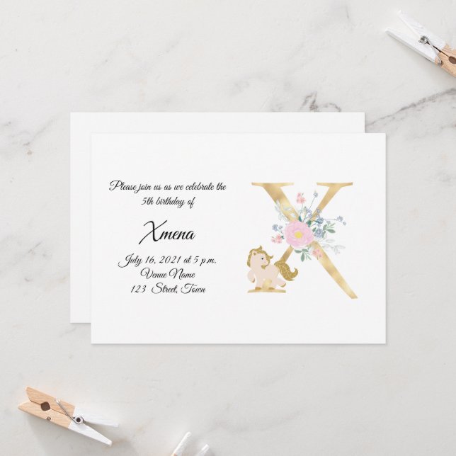 Convite personalizado com monograma de pônei femin (Frente/Verso In Situ)