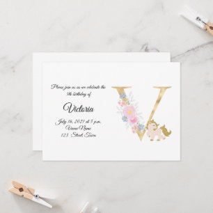 Convite personalizado com monograma de pônei femin