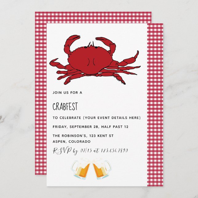 Convite personalizado da Parte Crabfest (Frente/Verso)