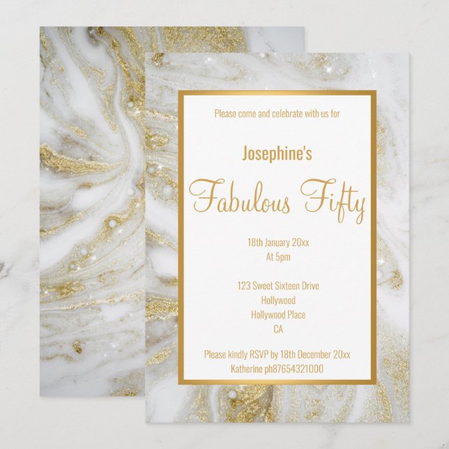 CONVITE PERSONALIZADO DE ABSTRATO DOURADO DE PEARL (Frente/Verso)